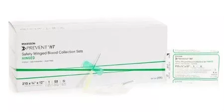 McKesson Prevent Blood Collection Set 21 Gauge 3/4 Inch Needle Length Safety Needle 12 Inch Tubing Sterile - M-865248-4229 - Box of 50