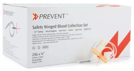 McKesson Prevent Blood Collection Set 25 Gauge 3/4 Inch Needle Length Safety Needle 12 Inch Tubing Sterile - M-865250-53 - Box of 50