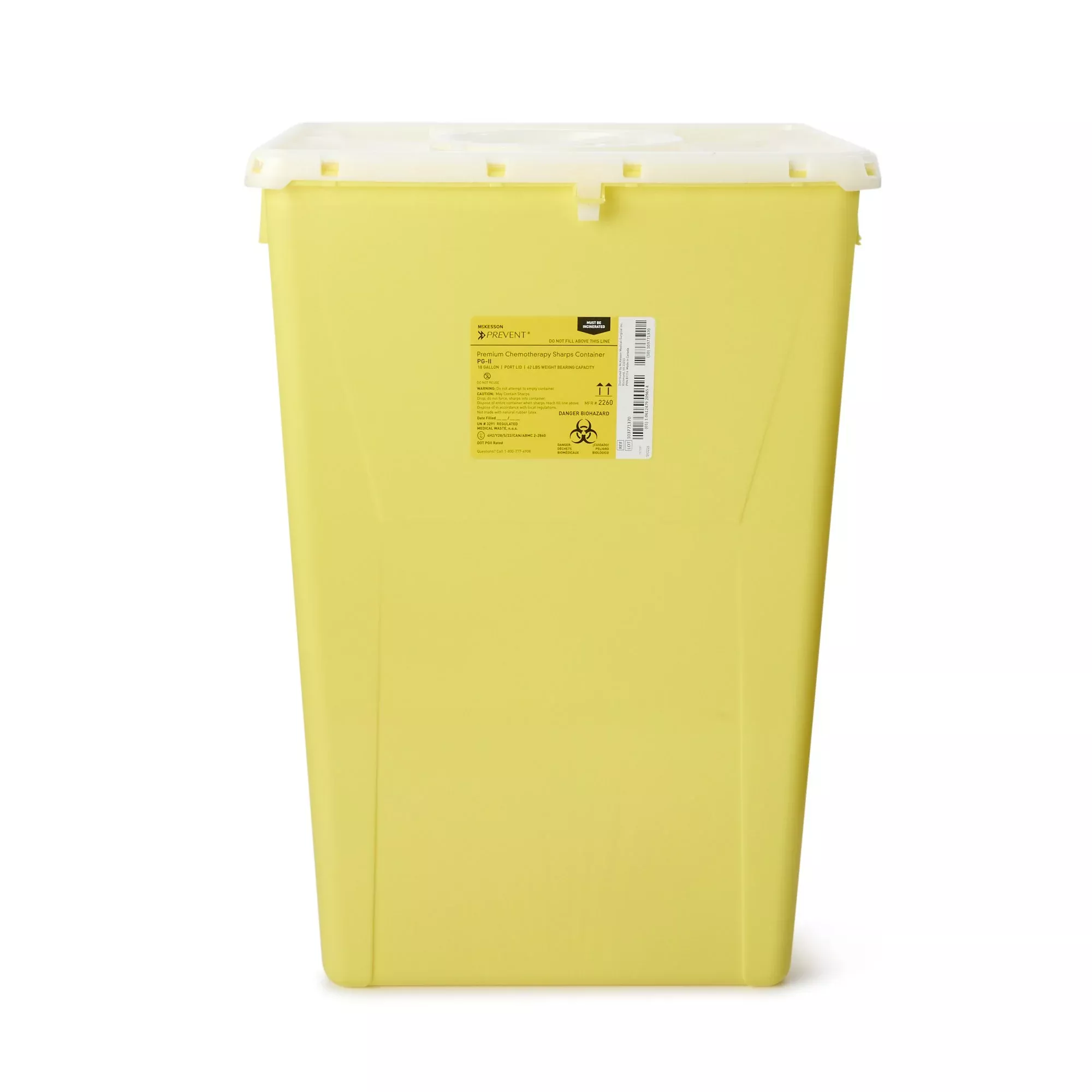 McKesson Prevent Chemotherapy Sharps Container, 18-Gal., 24.6 x 17.3 x 13 Inch