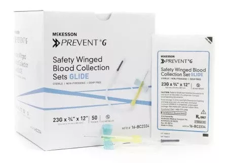 McKesson Prevent G Blood Collection Set 23 Gauge 3/4 Inch Needle Length Safety Needle 12 Inch Tubing Sterile - M-1013024-1930 - Box of 50