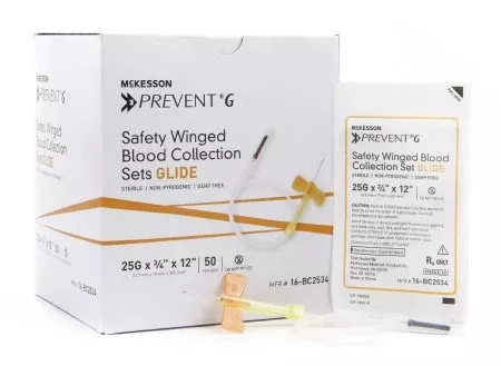 McKesson Prevent G Blood Collection Set 25 Gauge 3/4 Inch Needle Length Safety Needle 12 Inch Tubing Sterile - M-1013025-3077 - Each