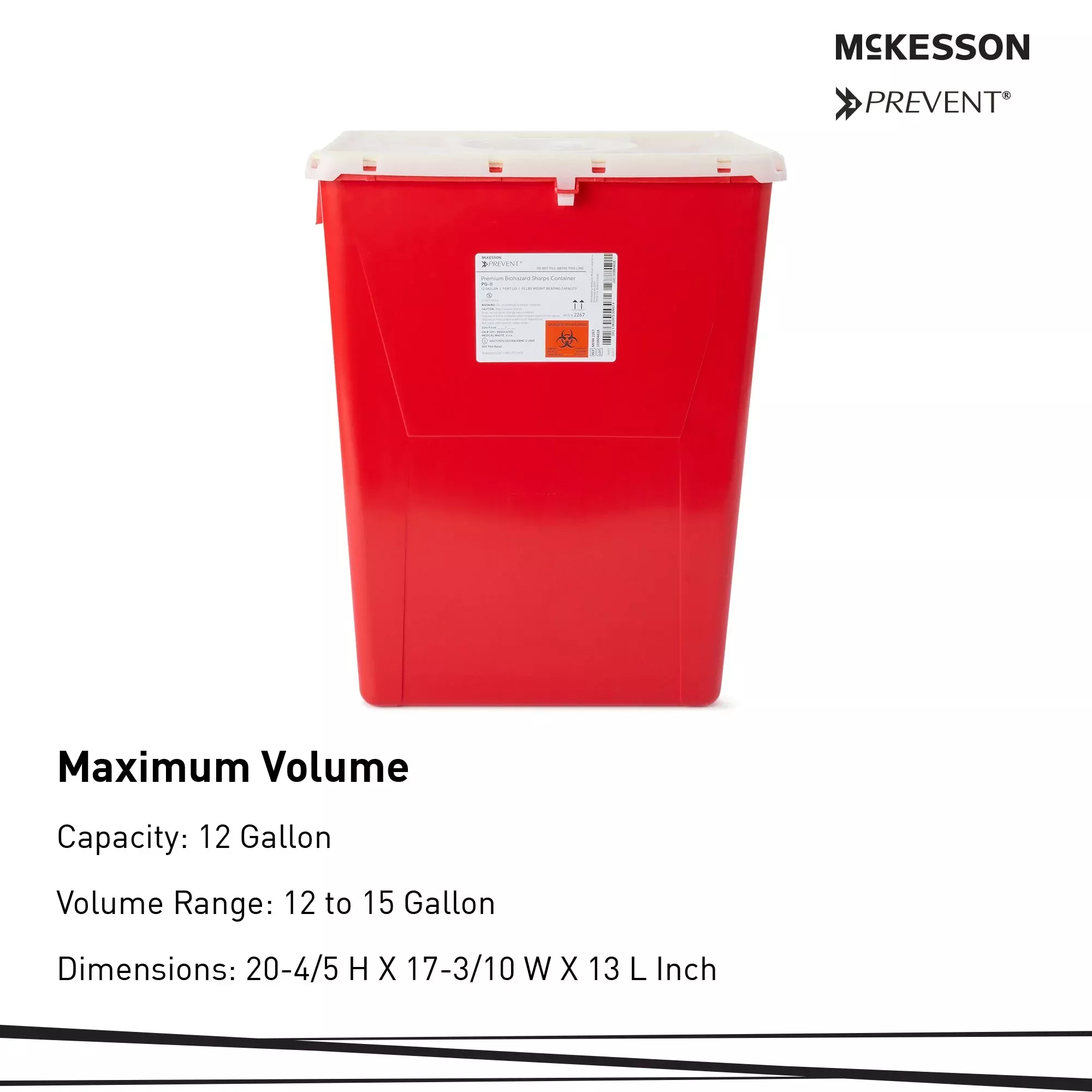 McKesson Prevent Sharps Container, 12 Gallon, 20-4/5 x 17-3/10 x 13 Inch