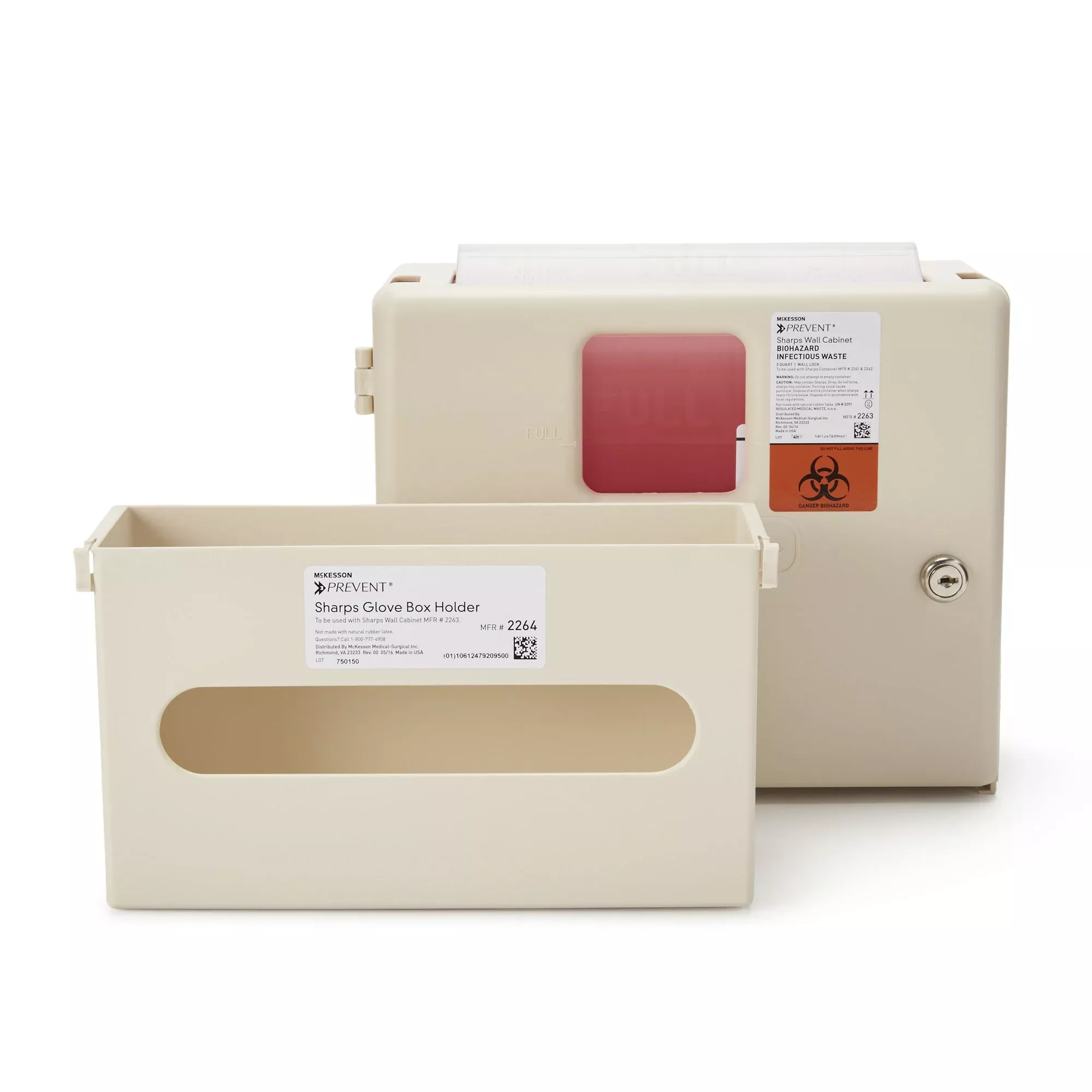 McKesson Prevent Sharps Wall Cabinet with Glove Box, 12¼ x 4¾ x 15 Inch