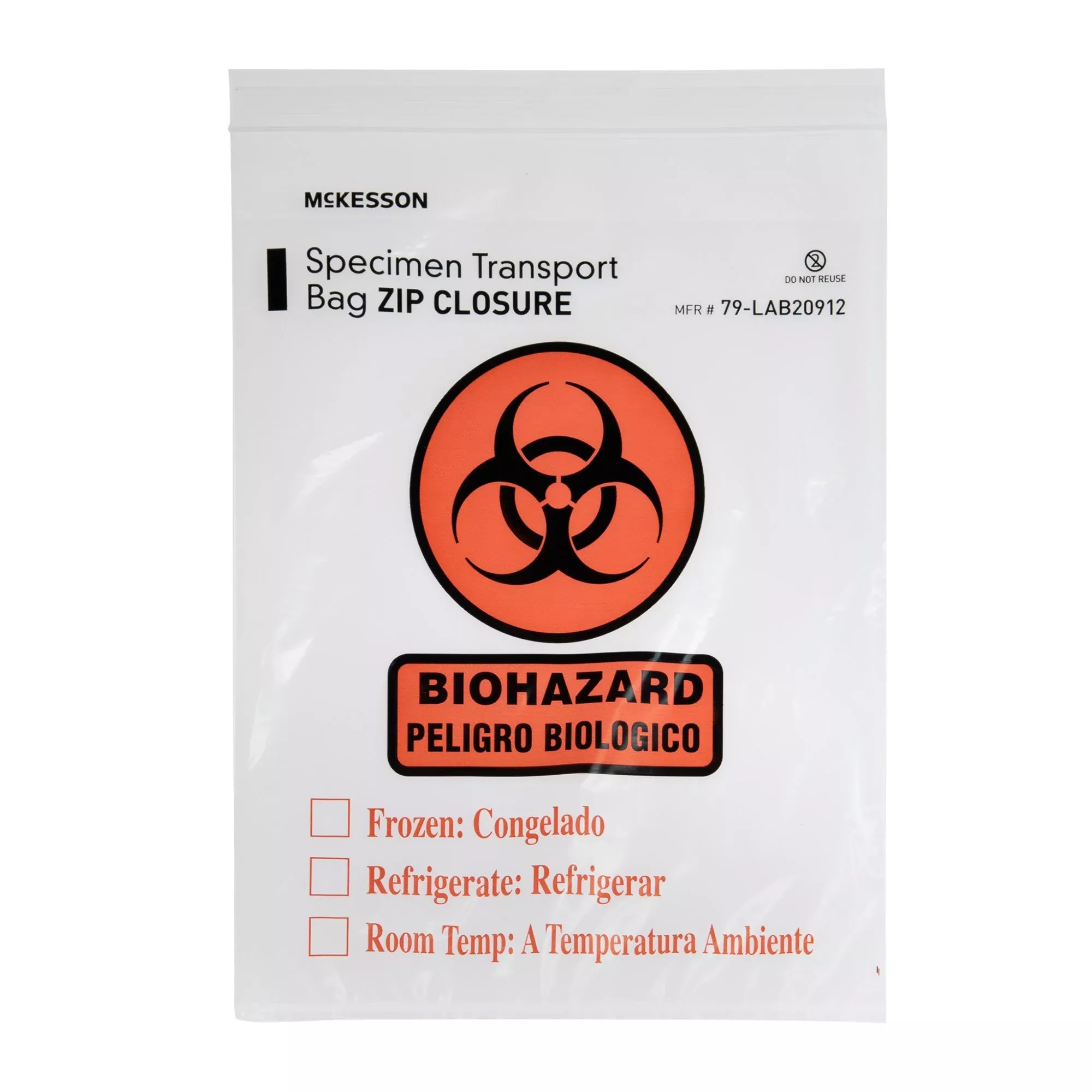 McKesson Specimen Transport Bag with Document Pouch, Zip Closure, 9 x 12 Inch