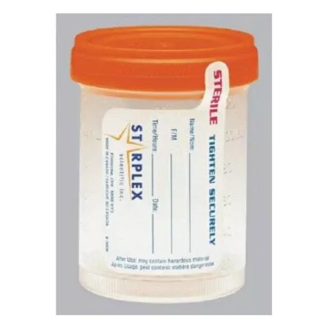 Medegen Medical Products LLC Specimen Container Starplex Polypropylene 90 mL (3 oz.) Screw Cap Patient Information Sterile Inside Only - M-434005-3259 - Case of 400
