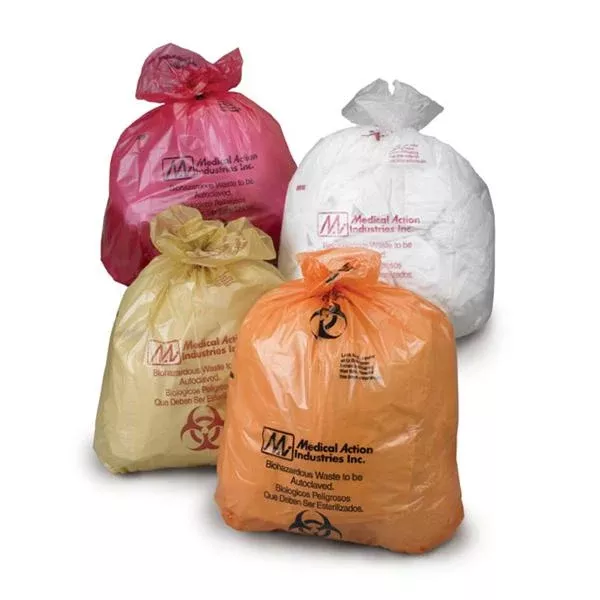 Medical Action Industries Bag Bio 38x47 44g Twst Tie PP Orng/Blk 1.8mil Symbl Atoclv 100/Ca