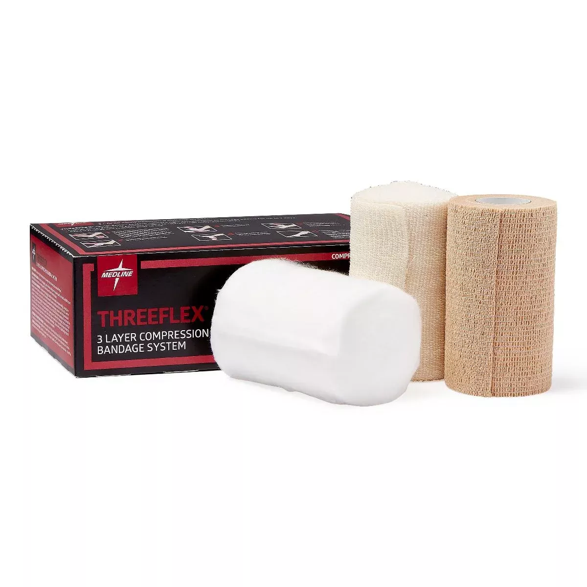 Medline IndustriesBandage Compression Elstc Threeflex 4"x3.2yd Tn/Bg/Wht LF 8/Ca