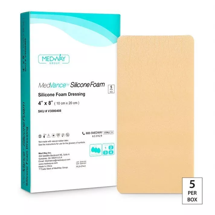 MedVance Non-Bordered Silicone Foam Dressing, 4" x 8"