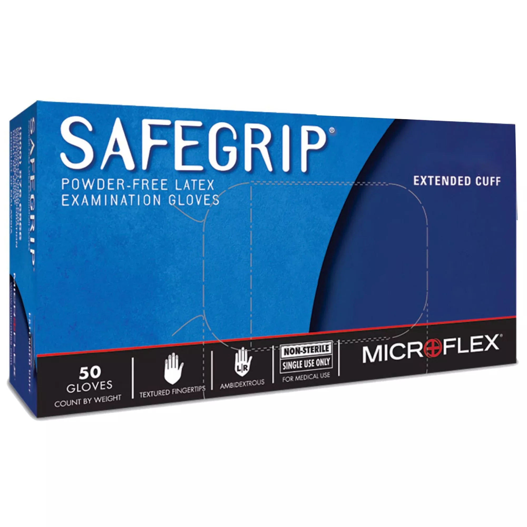 Microflex SG-375-XL SafeGrip Latex Extended Cuff Length Exam Glove, Extra Large, Blue