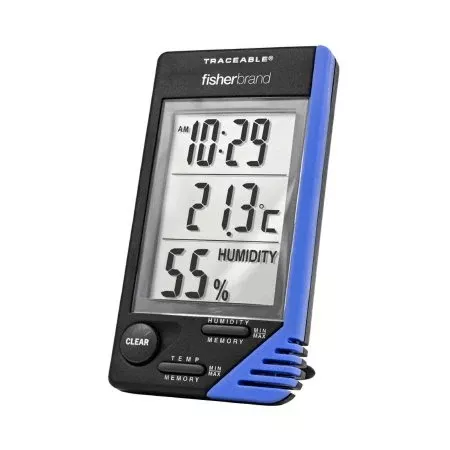PANTek Technologies LLC Thermometer / Clock / Humidity Monitor Fisherbrand™ Traceable Fahrenheit / Celsius 32° to 122°F (0° to 50°C) Internal Sensor Flip-out Stand / Wall Mount Battery Operated - M-482112-1785 - Each