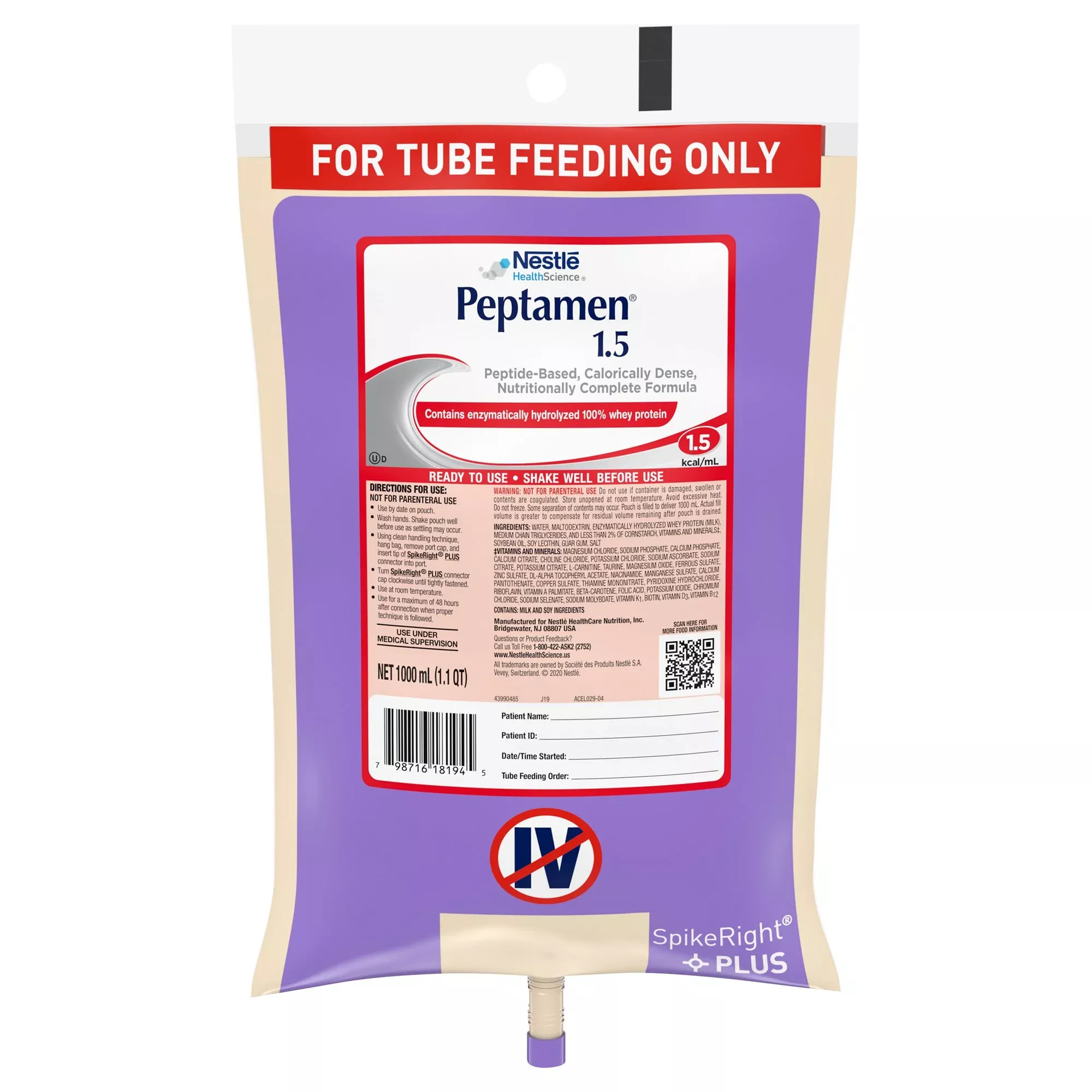 Peptamen 1.5 Peptide-Based Nutritionally Complete Formula, 1 Liter Bag