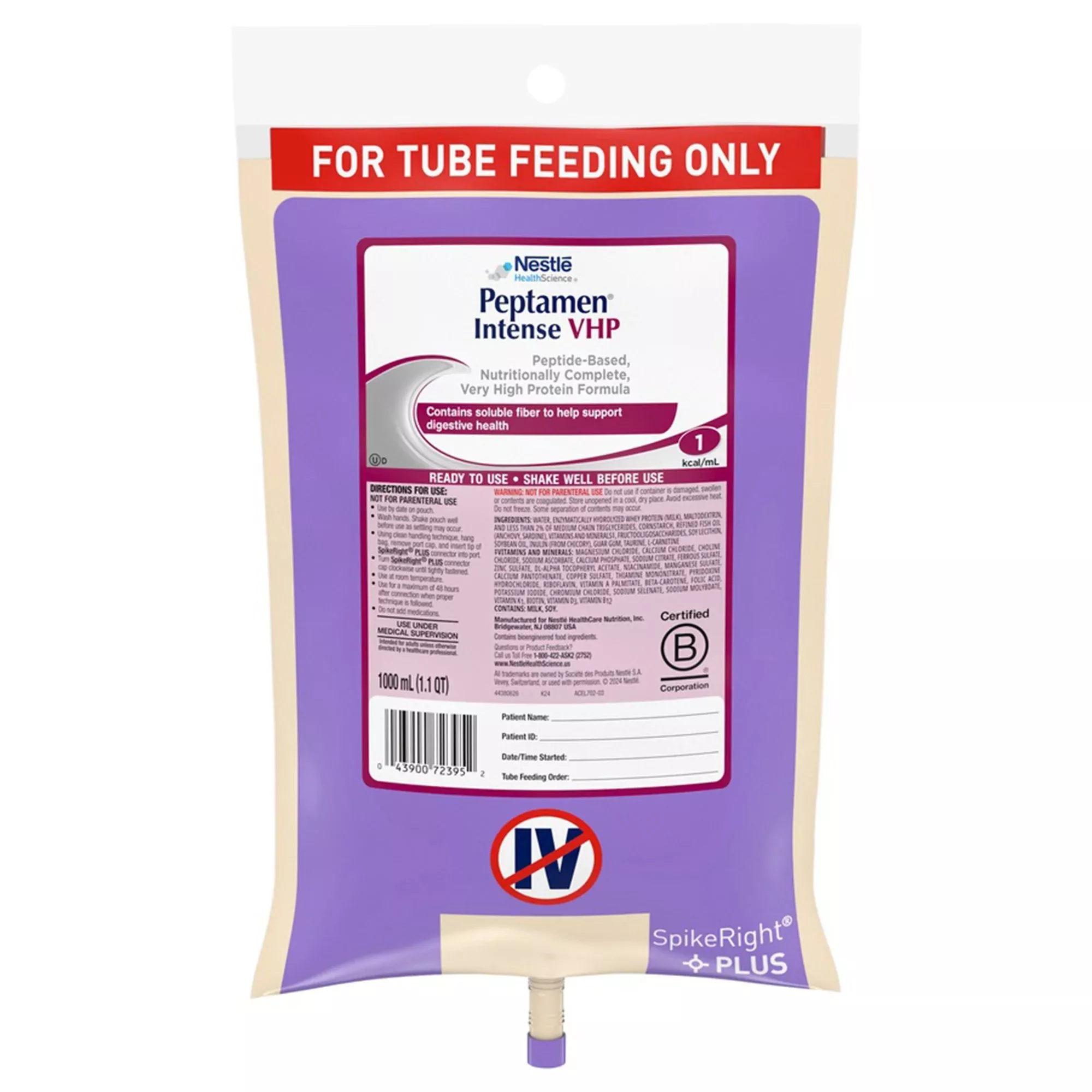 Peptamen Intense VHP Tube Feeding Peptide-Based Formula, 33.8 oz. UltraPak Bag