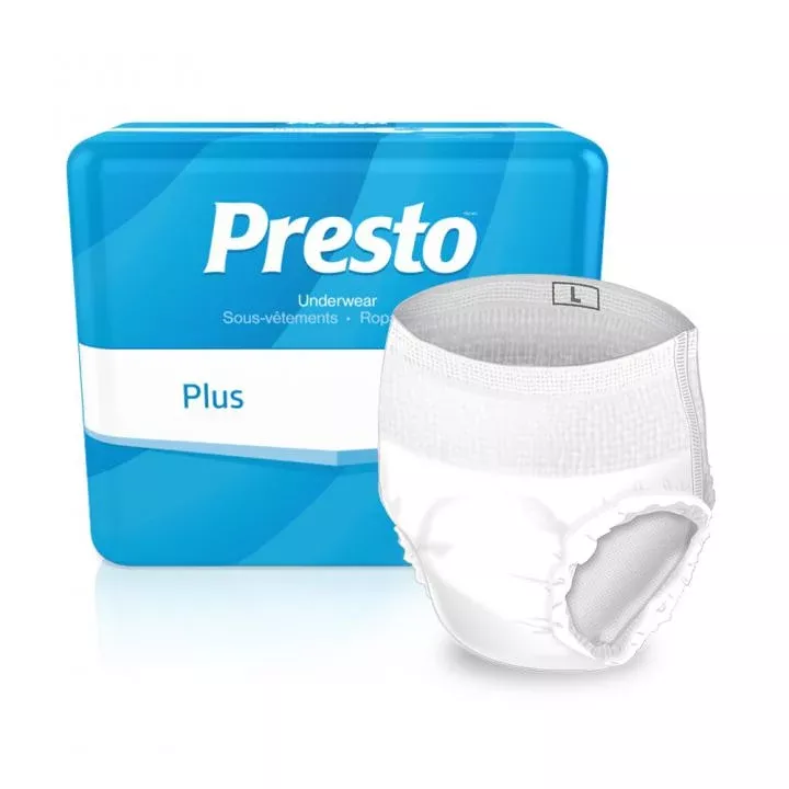 Presto Plus Incontinence Underwear, Adult, Pull-Ups, Classic Plus, Medium, 32'' to 44'' White