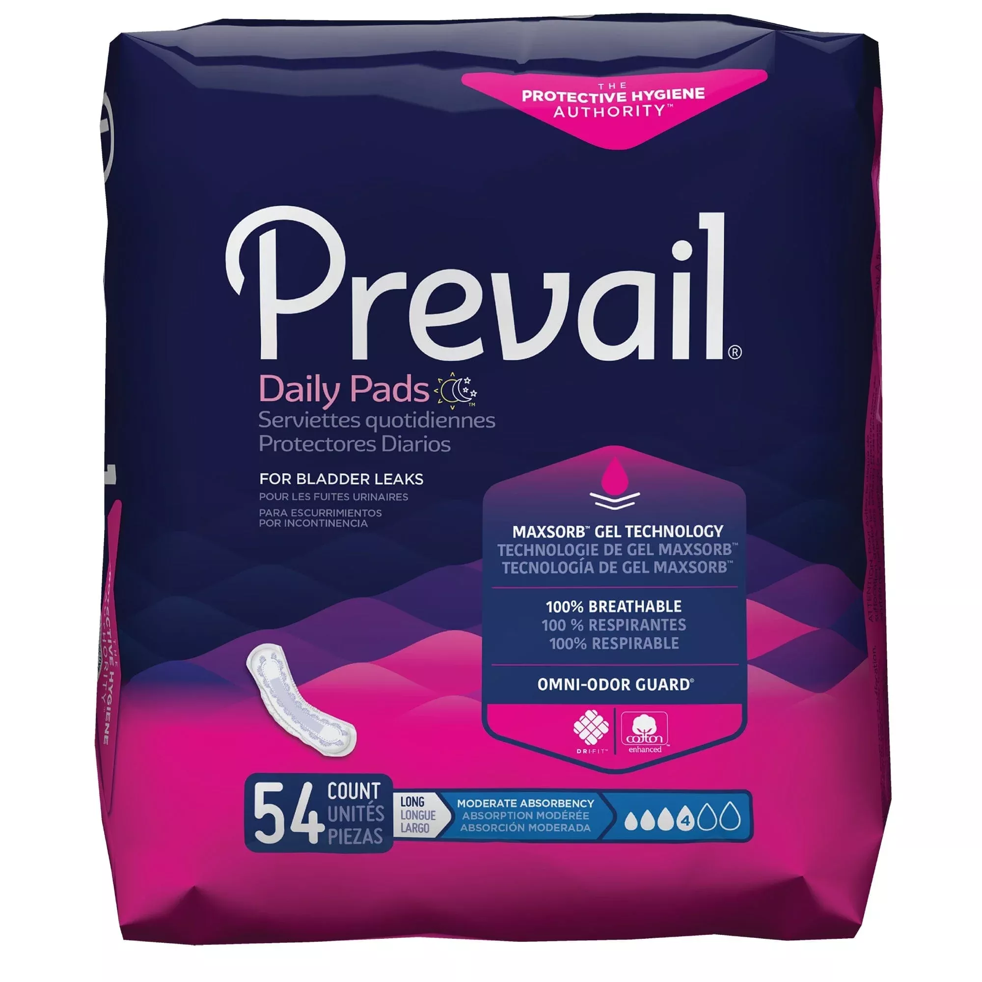 Prevail Bladder Control Pad, Moderate Absorbency, Long 11" Length