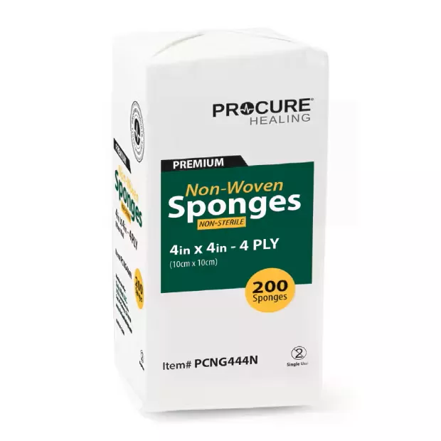 ProCure PCNG444N Nonwoven Gauze Sponges, 4"x4", 4-Ply, 200/Sleeve