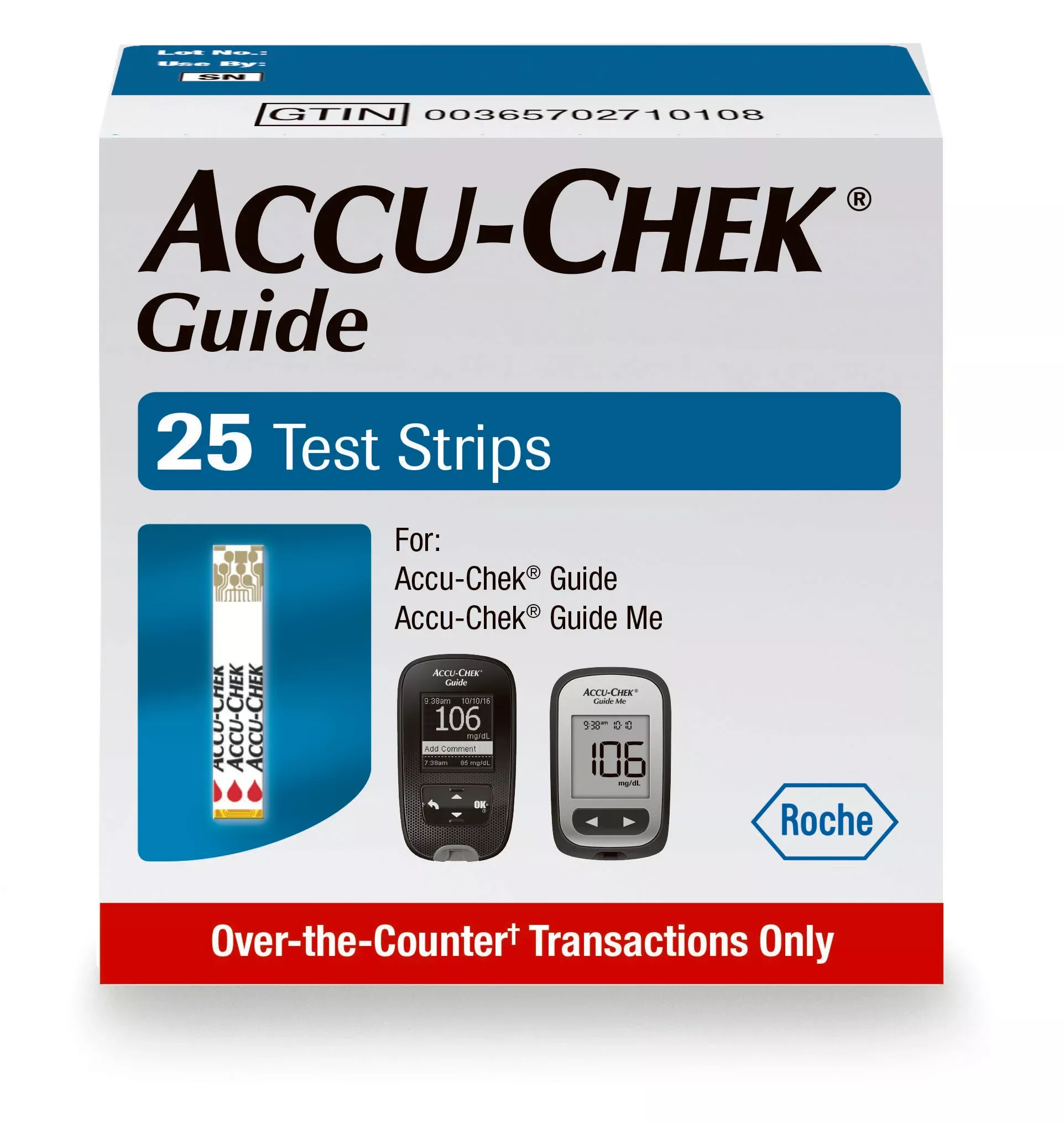 Roche Accu-Chek Guide Blood Glucose Test Strip, 25 Count