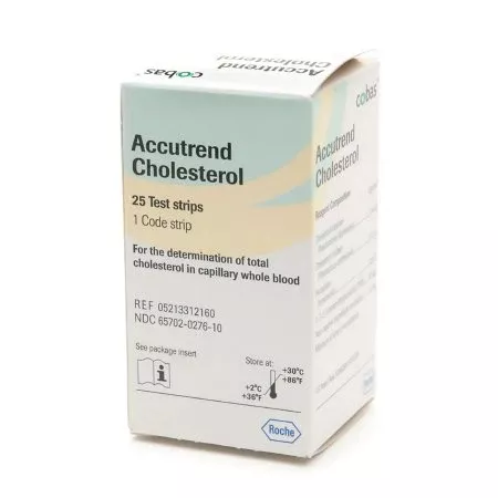 Roche Diagnostics Cholesterol Test Strips Accutrend Plus Cholesterol For Accutrend Plus Meter 25 Test Strips, 1 Code Strip - M-691989-526 - Box of 25