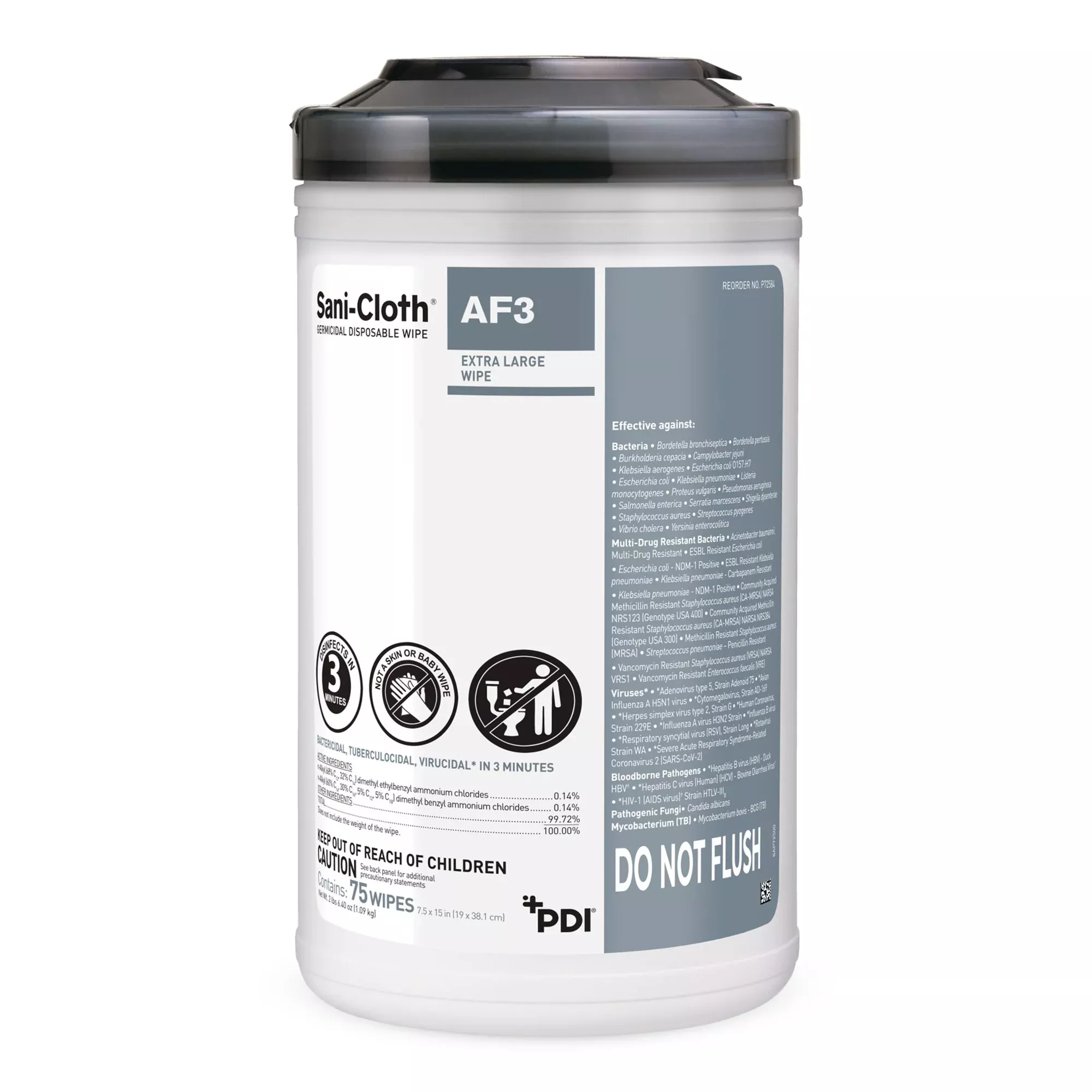 Sani-Cloth AF3 Germicidal Extra Large Disinfectant Wipes, Canister, 75 ct.