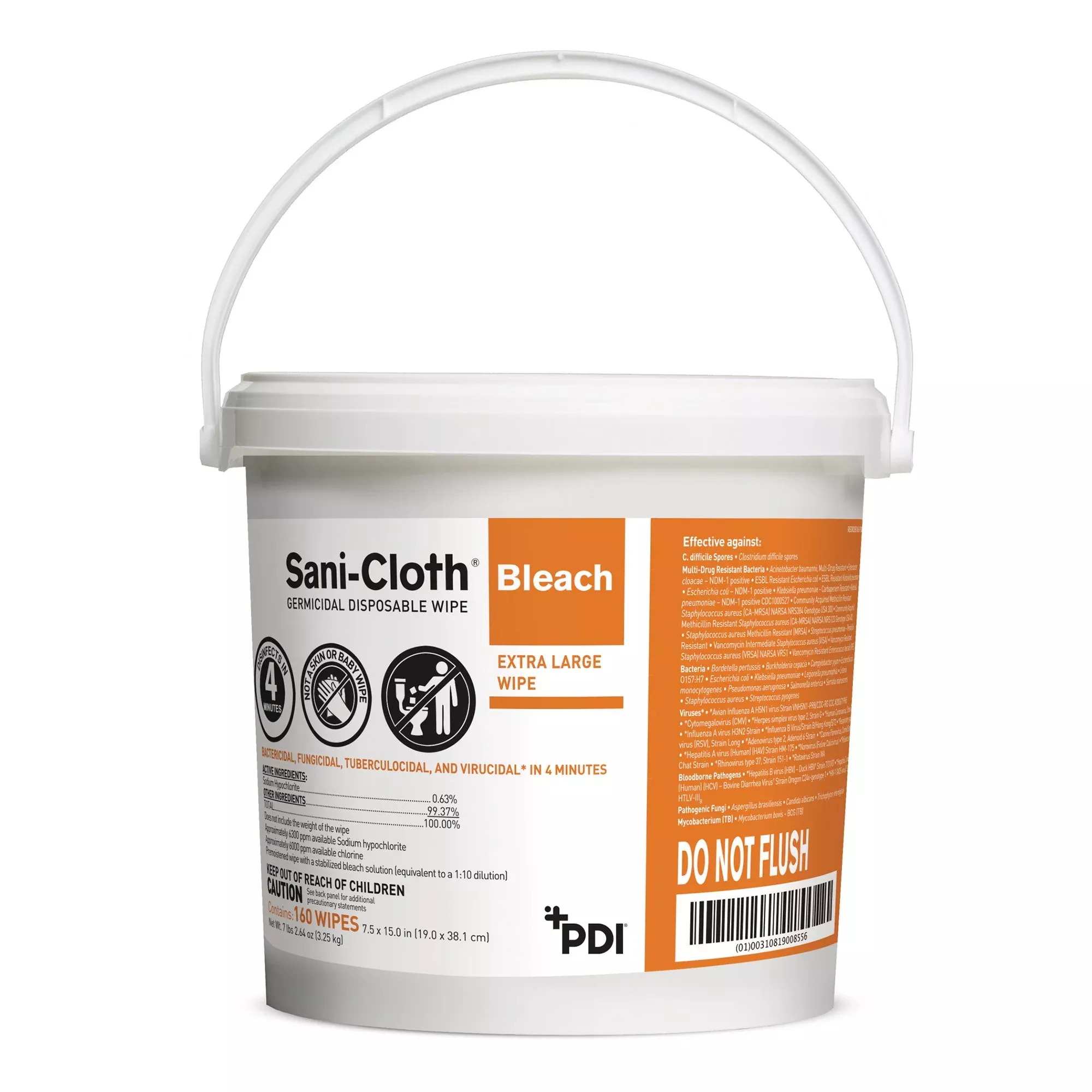 Sani-Cloth Bleach Germicidal Extra Large Disinfectant Wipes, Pail, 160 ct.