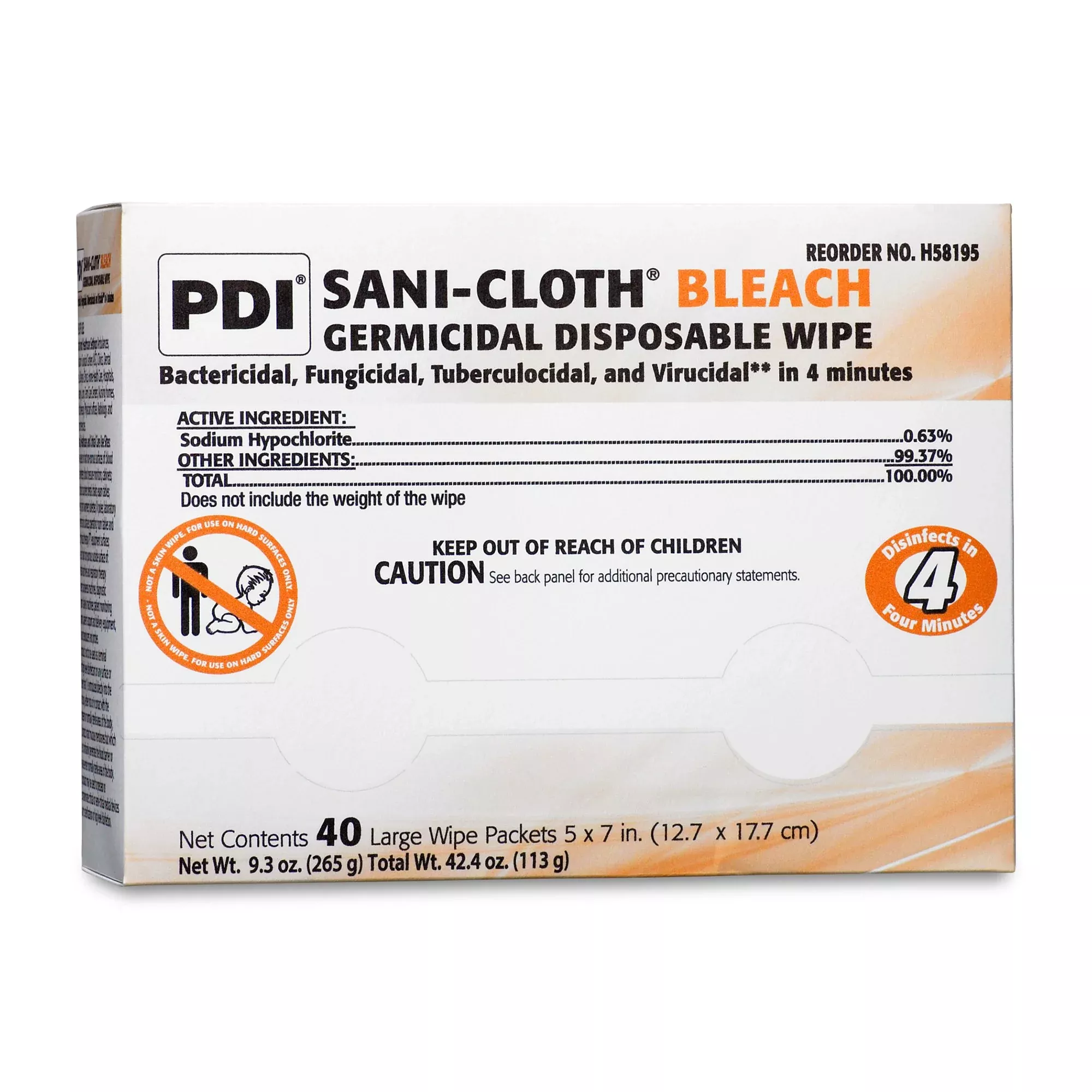 Sani-Cloth Bleach Germicidal Large Disinfectant Wipes, 5 x 7 Inch