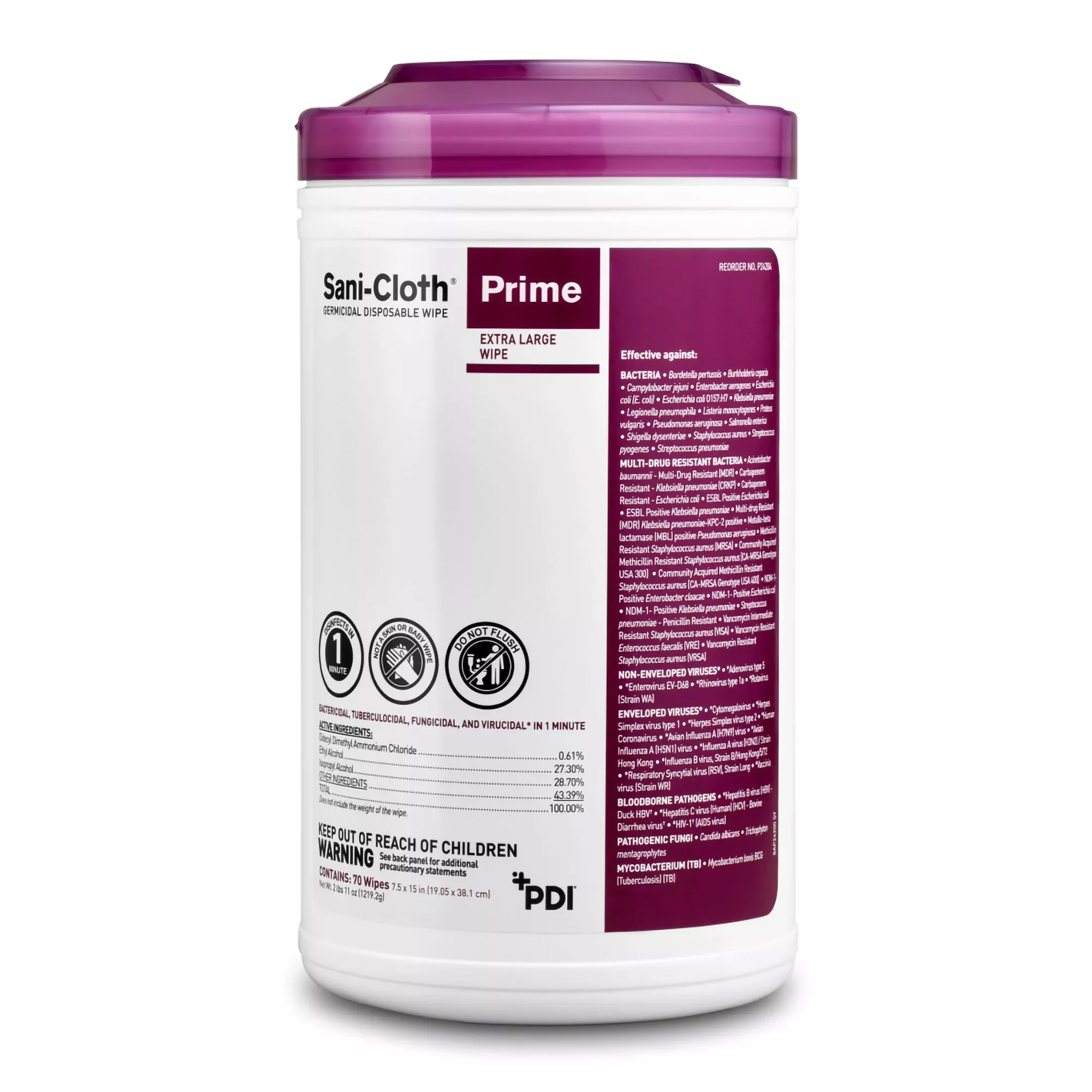 Sani-Cloth Prime Extra Large Germicidal Disinfectant Wipes, 7.5 x 15 Inch