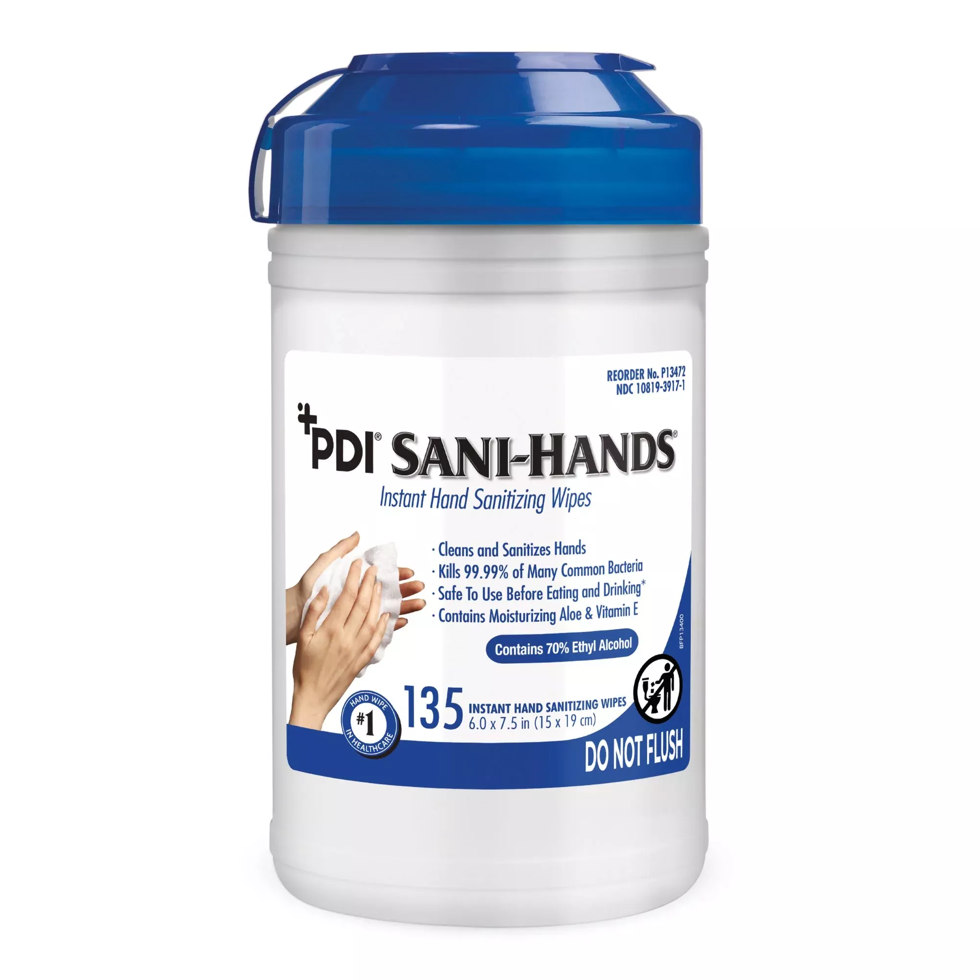 Sani-Hands Hand Sanitizing Wipes, Ethyl Alcohol, Unscented, 6 x 7.5 Inch
