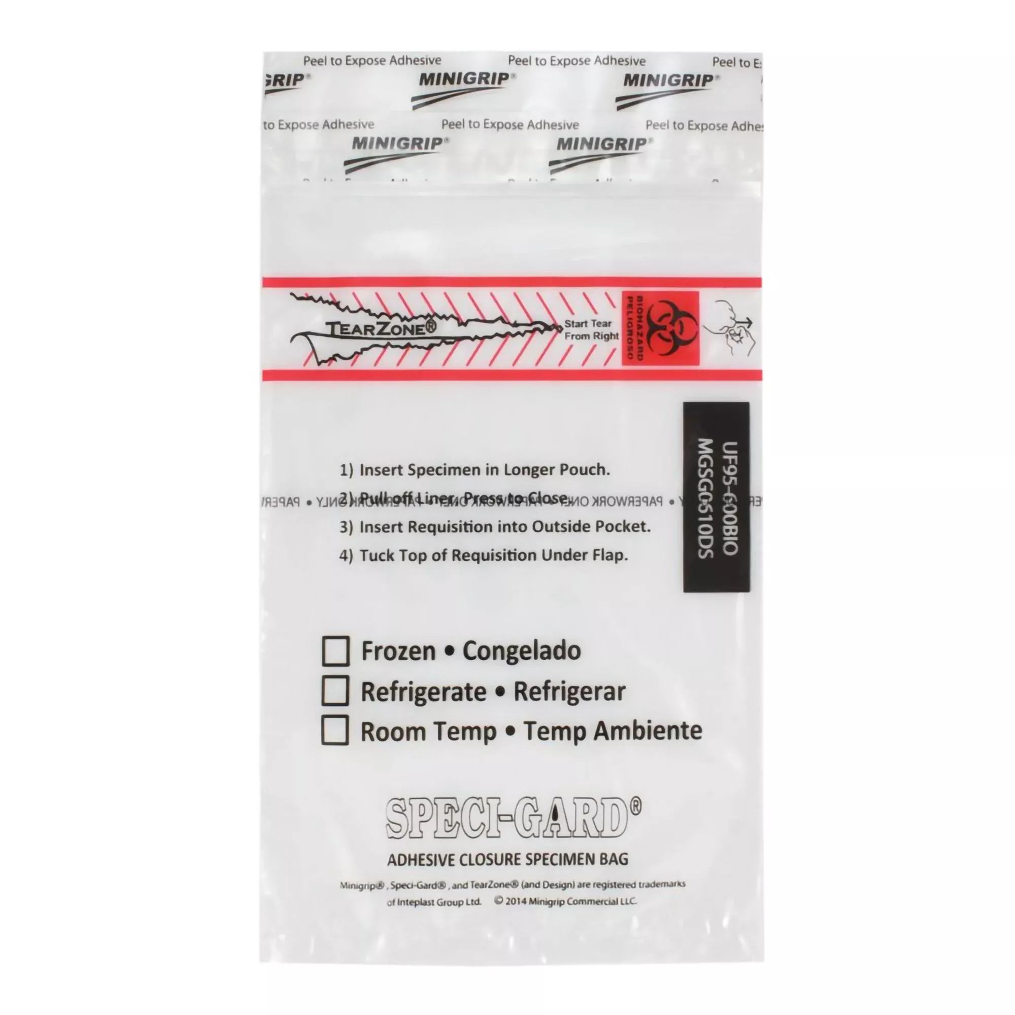 Speci-Gard Specimen Transport Bag, Document Pouch, Adhesive Closure, 6 x 10"