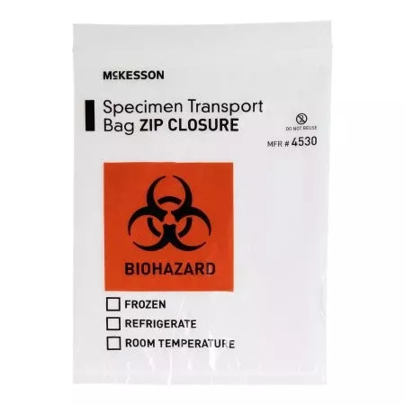 Specimen Transport Bag McKesson 8 X 10 Inch Plastic Zip Closure Biohazard Symbol / Storage Instructions NonSterile - M-940572-3634 - Each