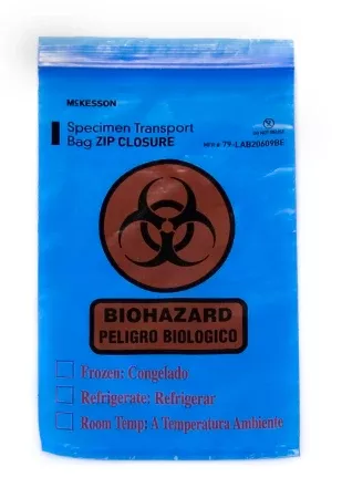 Specimen Transport Bag with Document Pouch McKesson 6 X 9 Inch LDPE Zip Closure Biohazard Symbol / Storage Instructions NonSterile - M-547075-2123 - Pack of 100