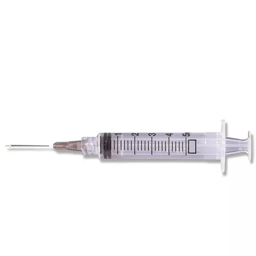 Standard Hypodermic Syringe with Needle Exel Int 26214, 5- 6 mL 1 Inch 20 Gauge NonSafety, 100/Box