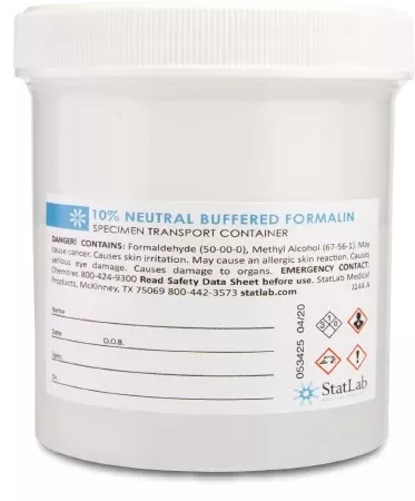 StatLab Medical Products Prefilled Formalin Container Polypropylene 250 mL Fill in 500 mL (16.9 oz.) Screw Cap Warning Label / Patient Information NonSterile - M-1002263-2973 - Case of 6