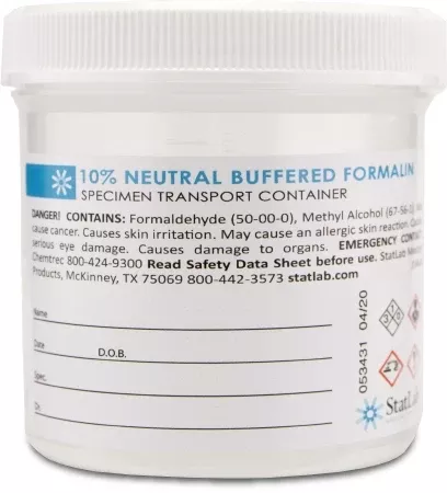StatLab Medical Products Prefilled Formalin Container Polypropylene 90 mL Fill in 180 mL (6 oz.) Screw Cap Warning Label / Patient Information NonSterile - M-1030151-2704 - Case of 50