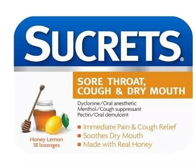 Sucrets Honey Lemon Sore Throat, Cough and Dry Mouth Lozenges, 18 ct.