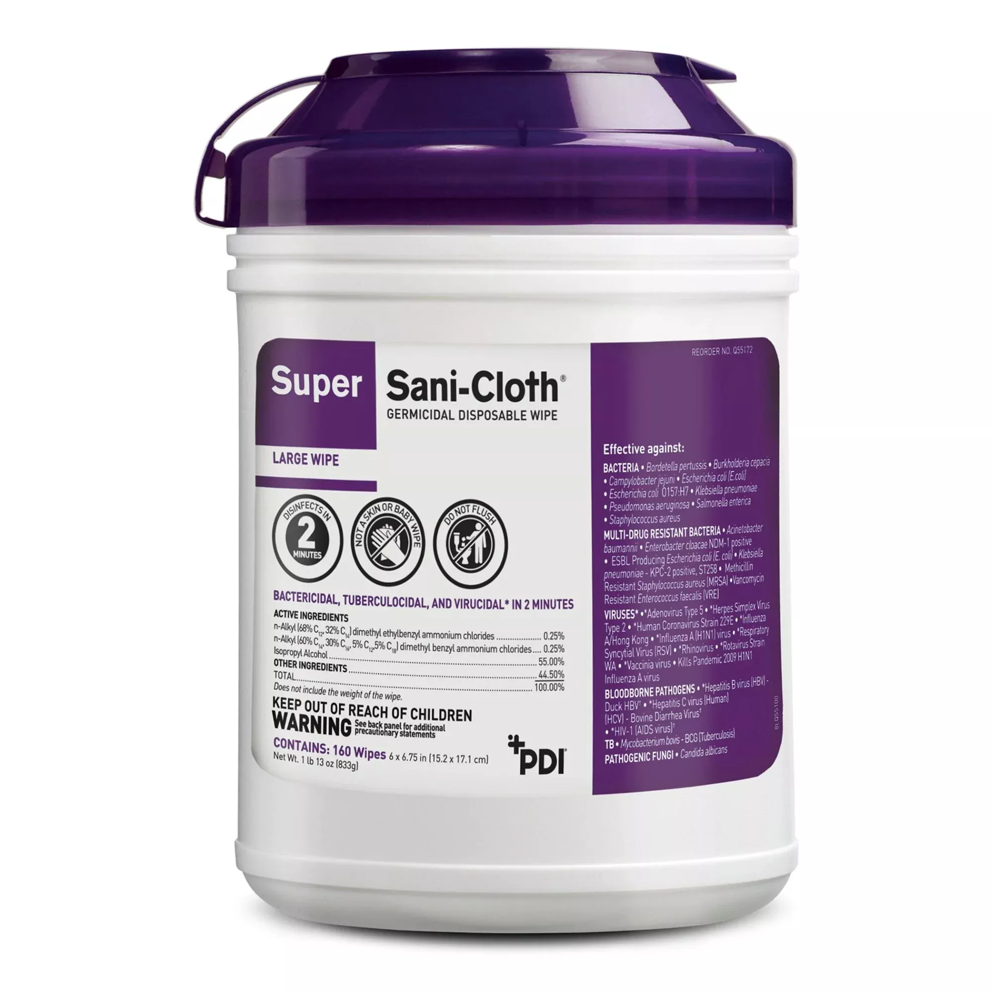 Super Sani-Cloth Large Germicidal Disinfectant Wipes, Canister, 160 ct.