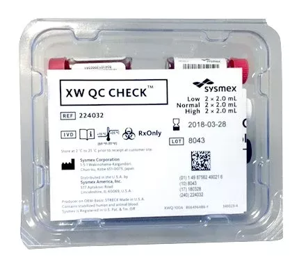 Sysmex America Hematology Control XW QC CHECK Multiple Parameters Low Level / Normal Level / High Level 4 X 3 X 3 mL - M-1086167-985 - Box of 1