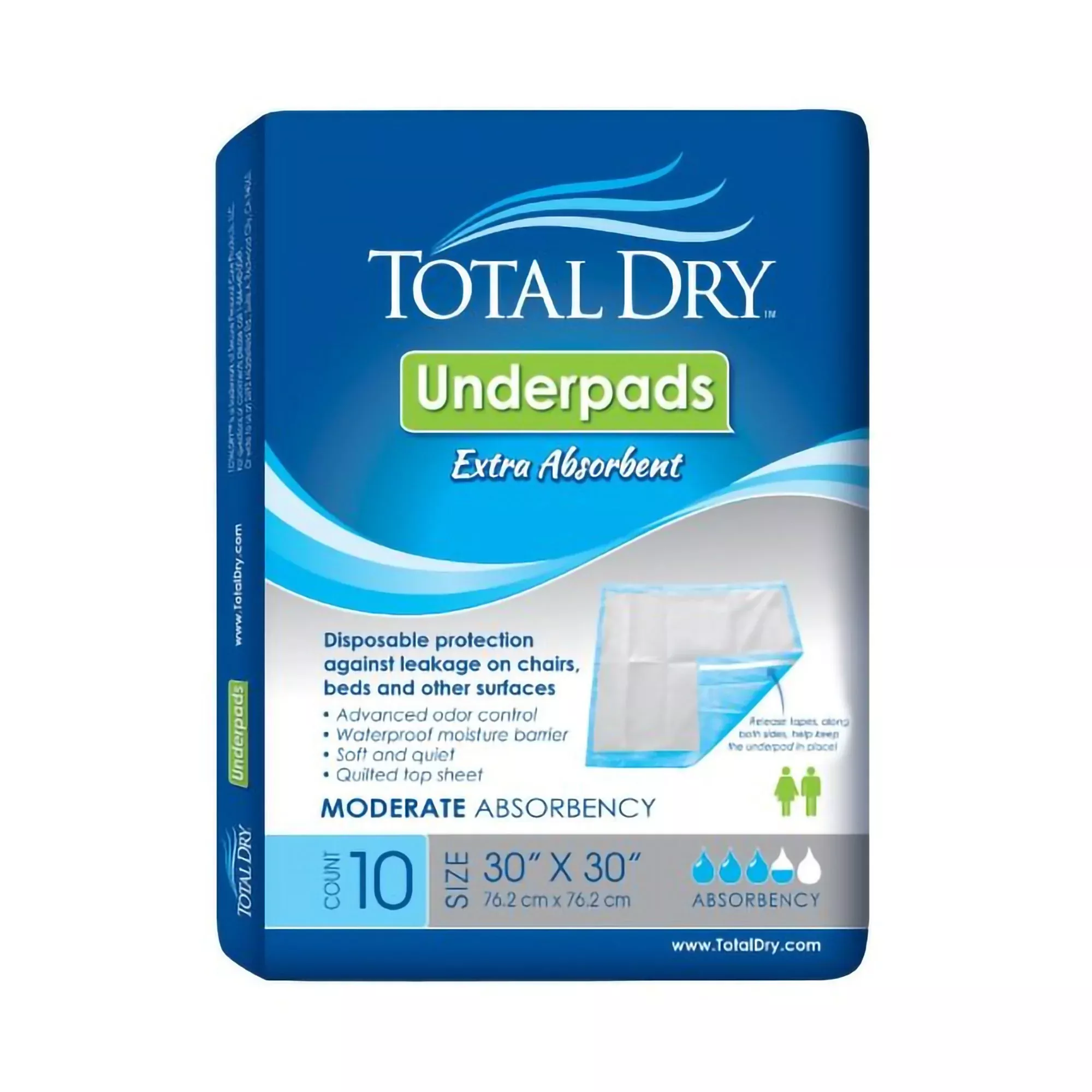 TotalDry™ Incontinence Underpads, Heavy Absorbency, Blue, 30 x 30 Inch