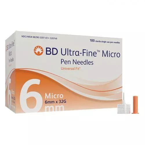 Ultra-Fine Micro Pen Needles 32g x 1/4" (6mm) 100 Count