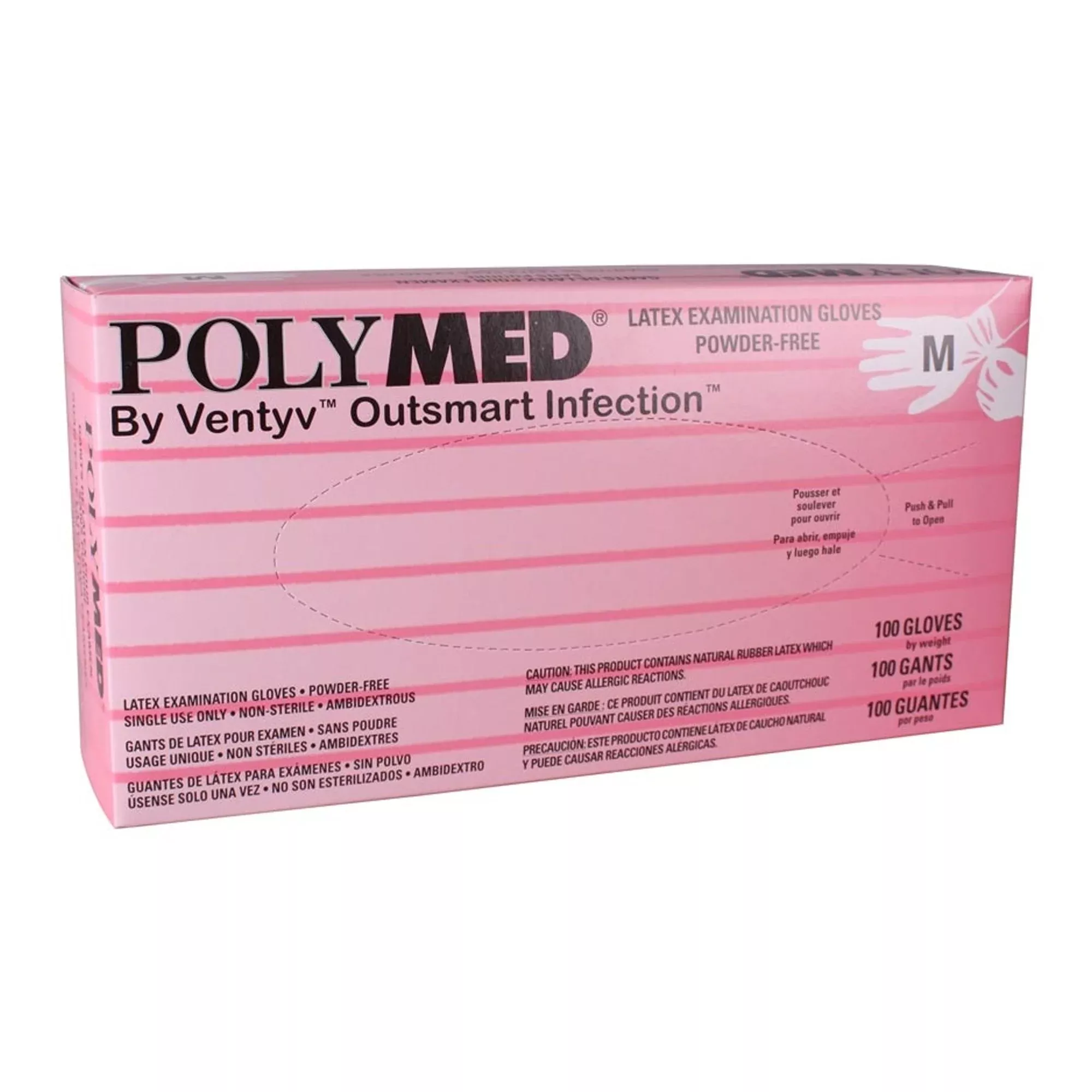 Ventyv PM103 Polymed Latex Exam Glove, Medium, Ivory