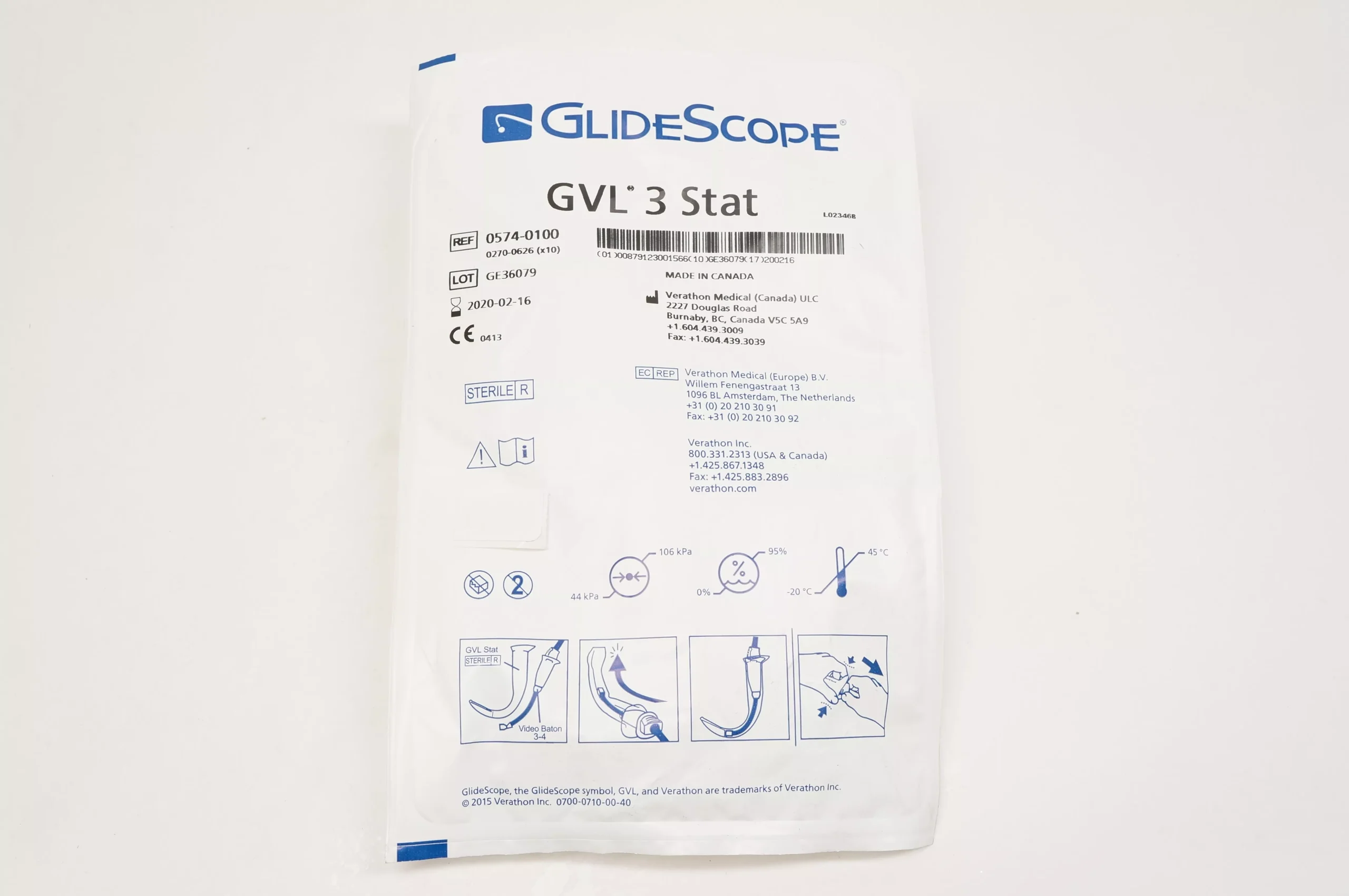 Verathon Medical 0574-0100 Glide Scope GVL 3 Stat (exp)