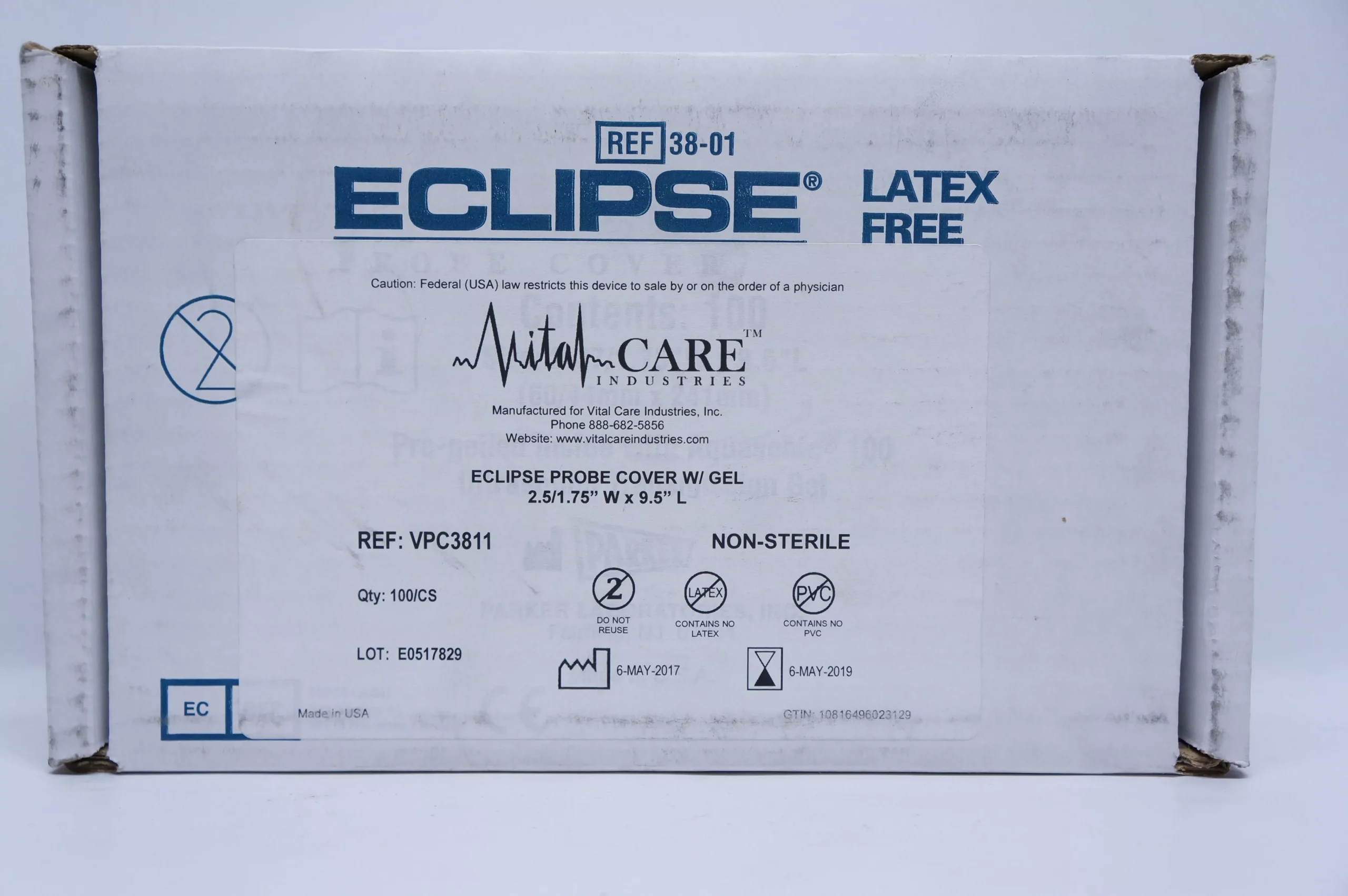 Vital Care VPC3811 Eclipse Probe Cover With Gel1.75in. Wx9.5in. L (x)- Case of 100