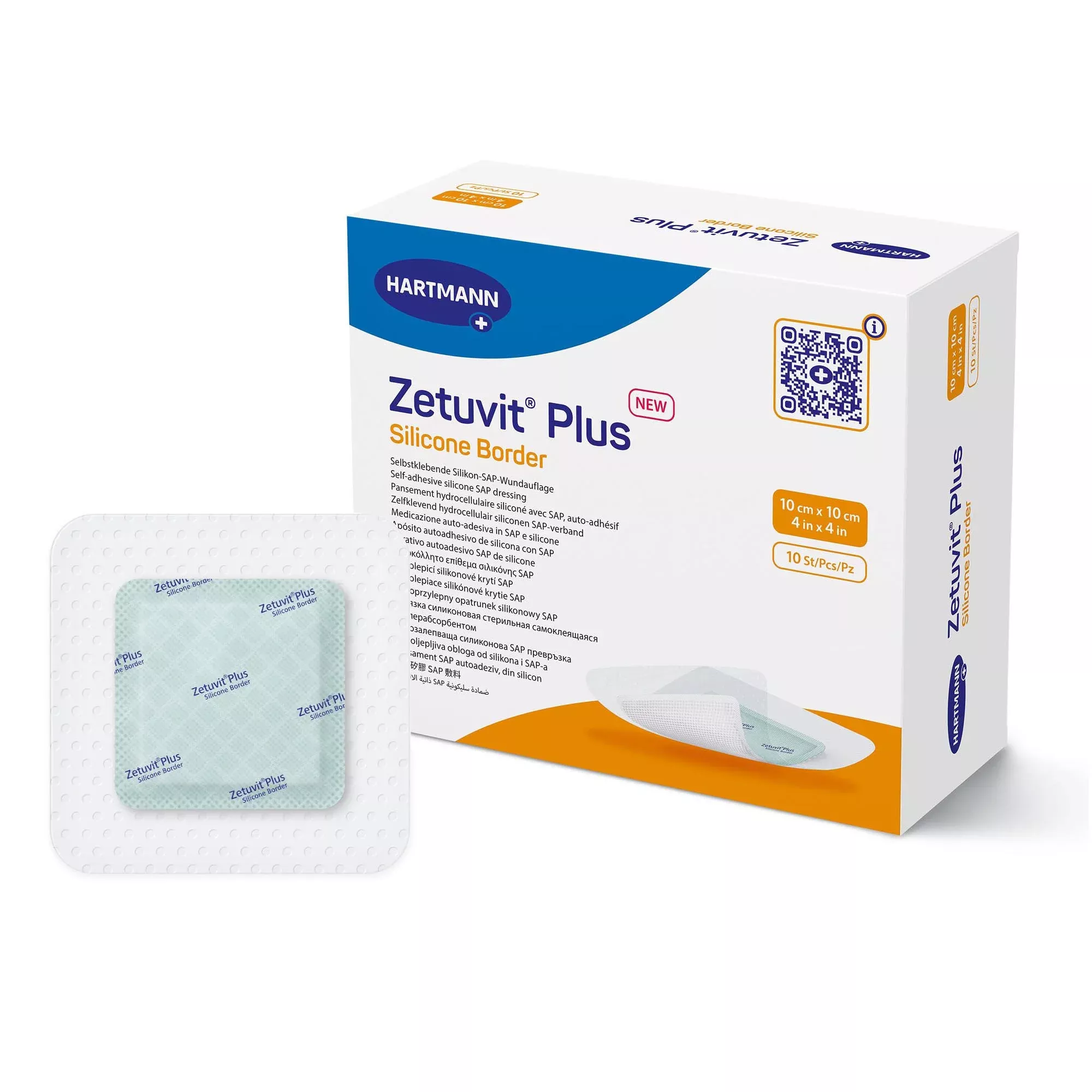 Zetuvit Plus Silicone Border Super Absorbent Dressing, 4 x 4 Inch