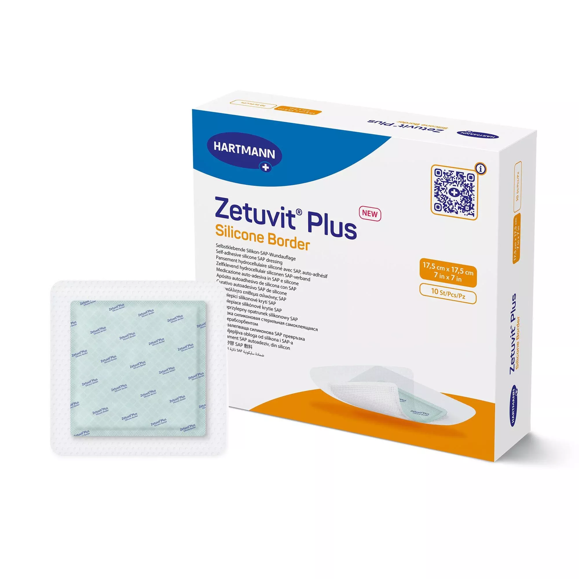 Zetuvit Plus Silicone Border Super Absorbent Dressing, 7 x 7 Inch