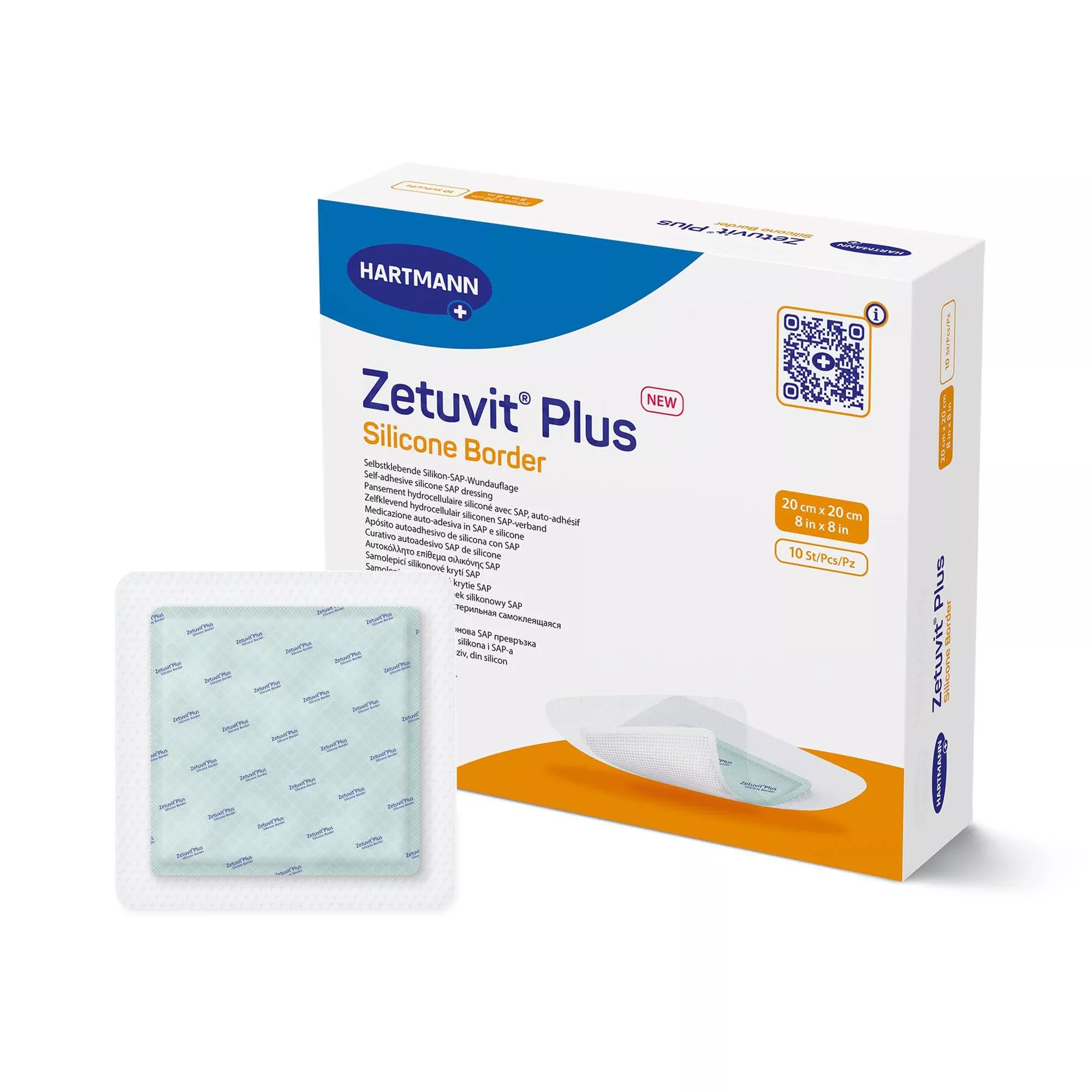 Zetuvit Plus Silicone Border Super Absorbent Dressing, 8 x 8 Inch