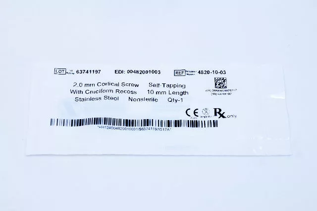 Zimmer 4820-10-03 2.0mm Cortical Screw, Self-Tapping, 10mm Length
